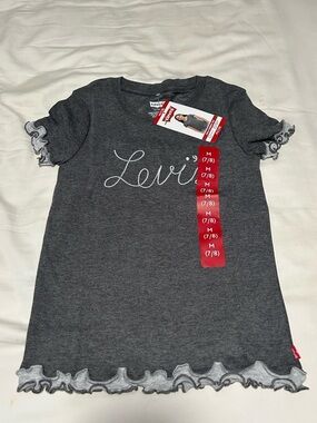 NWT Levi's Girls' Dark Gray Ruffle-Trim Tee size M (7-8)